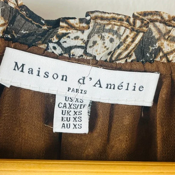Maison D'Amelie Brown Sleeveless Floral Ruffle Top XS - Picture 4 of 6